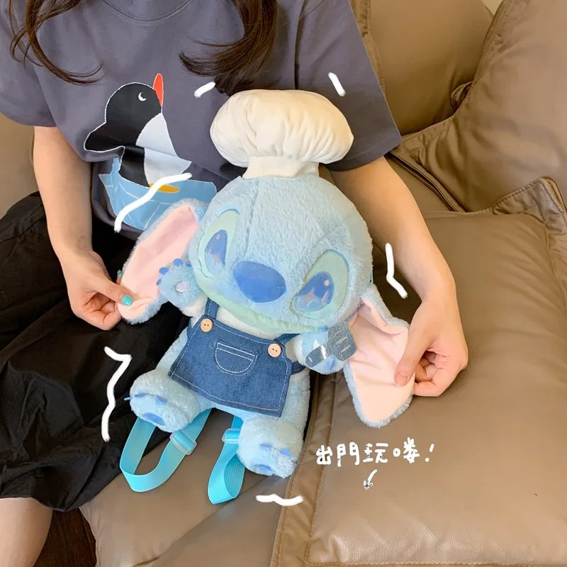 Stitch Anime Cartoon Plüschpuppen-Rucksack, großes Fassungsvermögen, Kawai Lilo & Stitch, trendiger Outdoor-Rucksack, weiches Plüschtier, Geburtstagsgeschenk