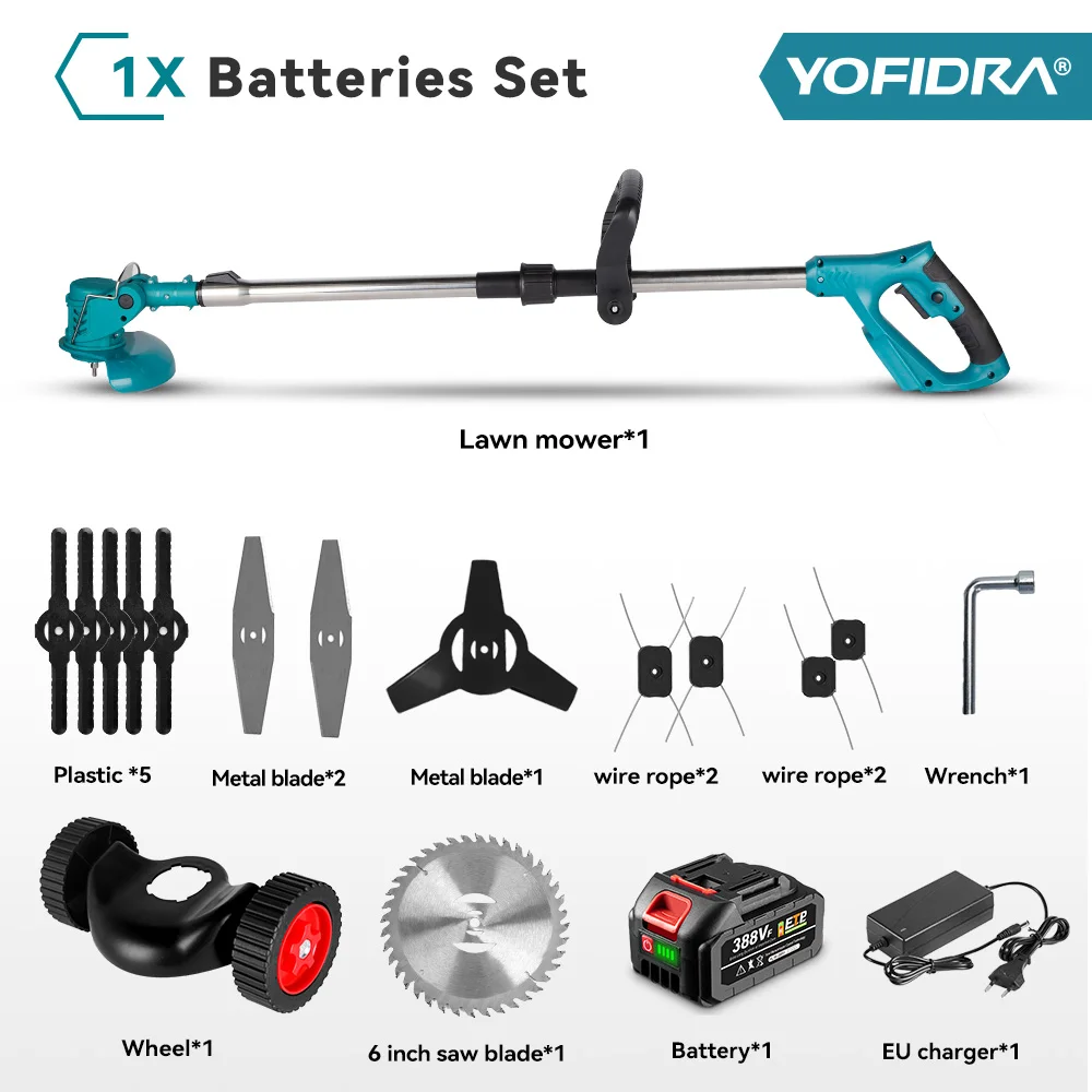 YOFIDRA Elektrischer Rasenmäher, handgehaltener, längenverstellbarer Schneider, kabelloser Garten-Grasschneider für Makita 18 V Batterie-Pin
