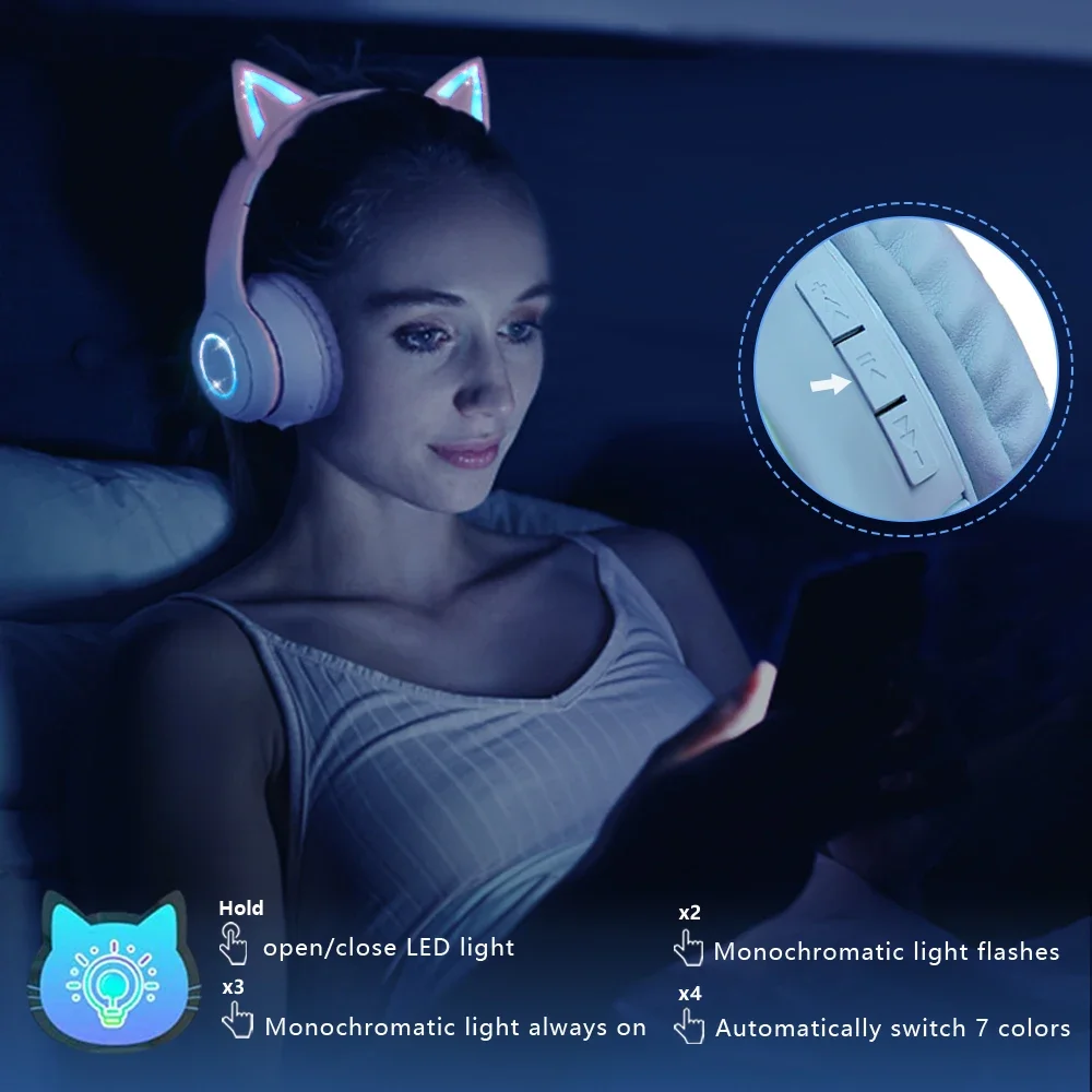 Wireless Bluetooth Headset Cat Ear Headphones Bluetooth 5.1 Helmet RGB Over Ear Headphone For Girls Gamer Gradient Earphones