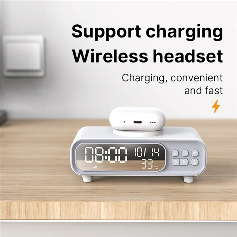 

BYBS-Fast Charging Station Wireless Charger Station Time Alarm Clock Earphone LED Night Light Phone