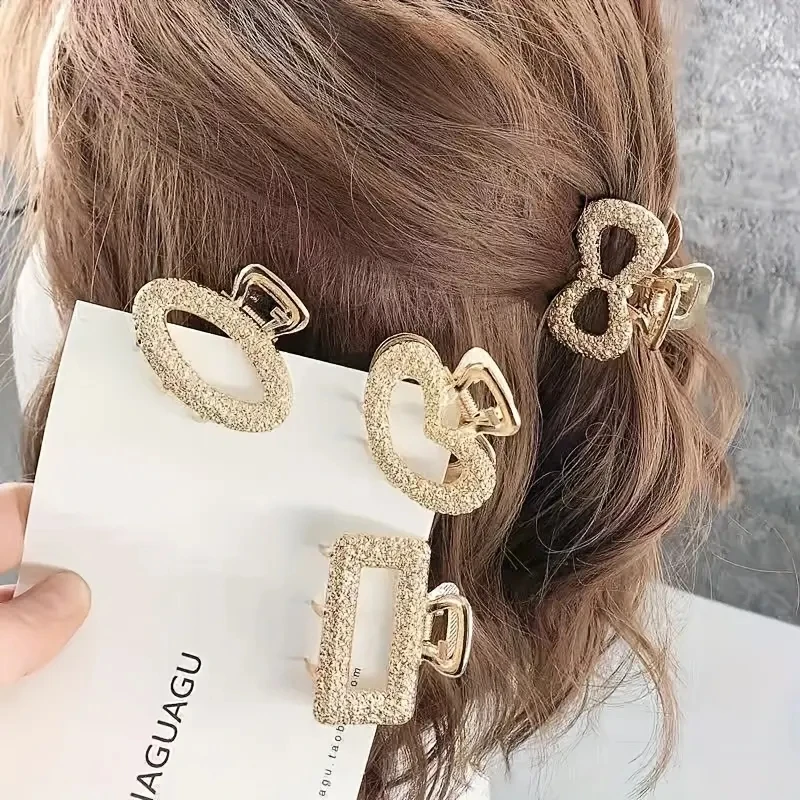 

5pcs Exquisite Fashion Geometric Simple Alloy Hollow Hair Clips Mini Hair Claws Clamp Vintage Bow Love Shape Hair Accessories