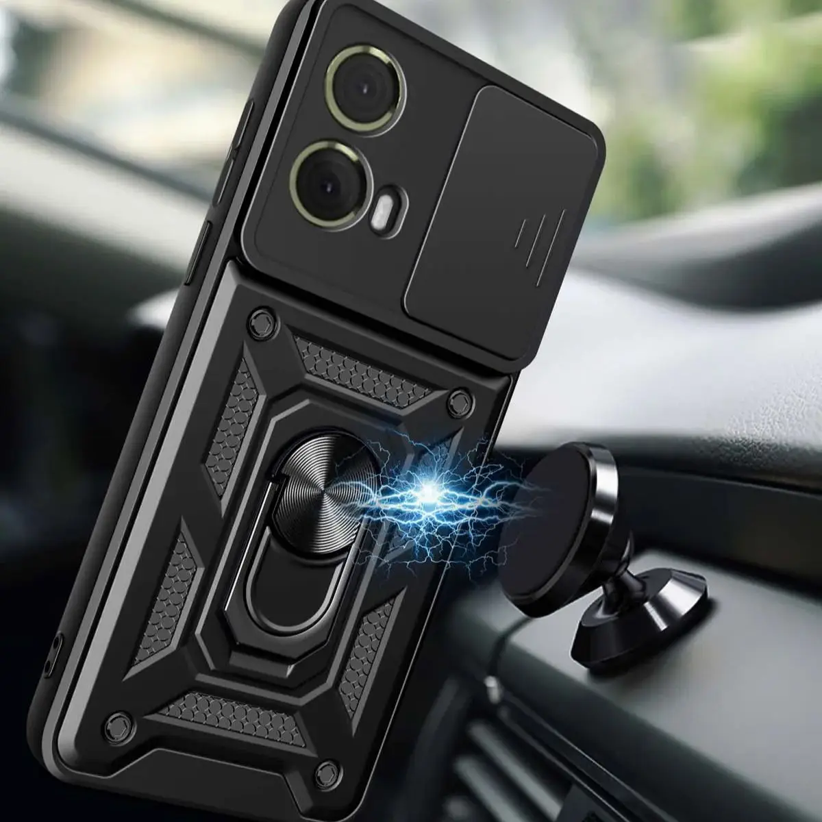 غلاف حماية مدرع مع حلقة مغناطيسية لـ Moto G85 G75 G55 G45 G35 G15 G05 G04 G42 G04S مع حماية الكاميرا