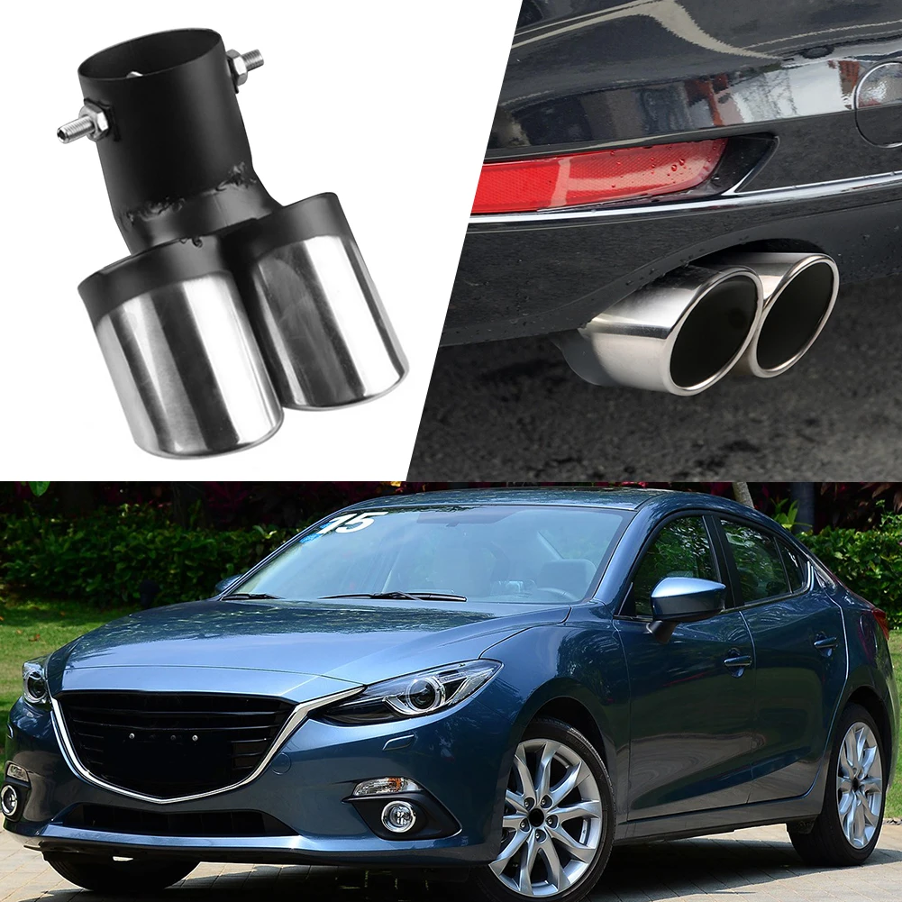 

Car Exhaust Muffler Tip Stainless Steel Car Oval Rear Exhaust Dual Outlet Rear Exhaust Pipe Car Round Accessories