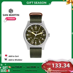 San Martin 38Mm Nh35 Retro Militaire Piloot Horloge Kraal Gestraald Case Automatische Mechanische Horloges Voor Mannen 10bar Waterdicht Lichtgevend