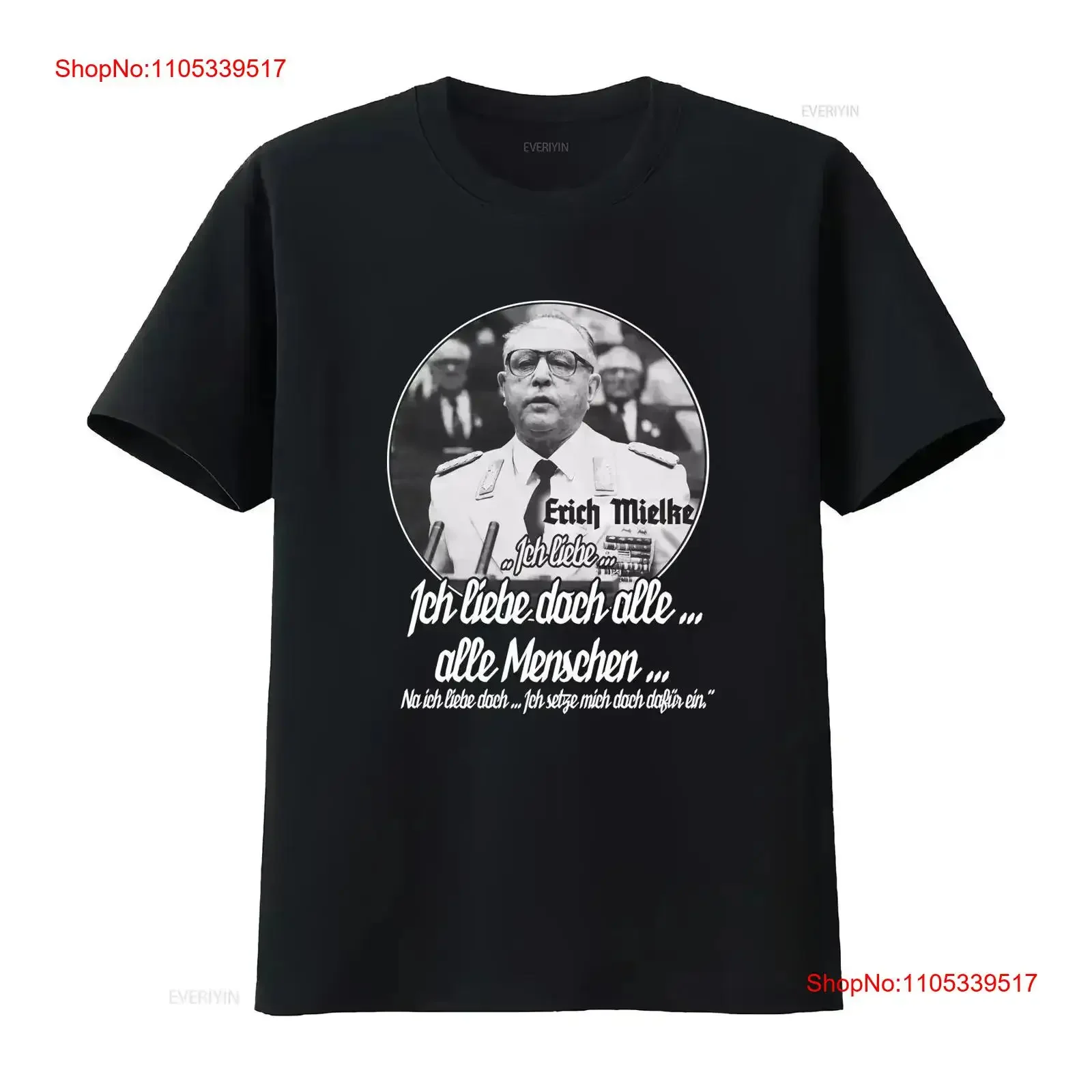 Erich Mielke I love everyone T shirt BLACK GDR OSSI Eastern cult Stasi FUN vintage Washed Versatile Breathable Stretched homme