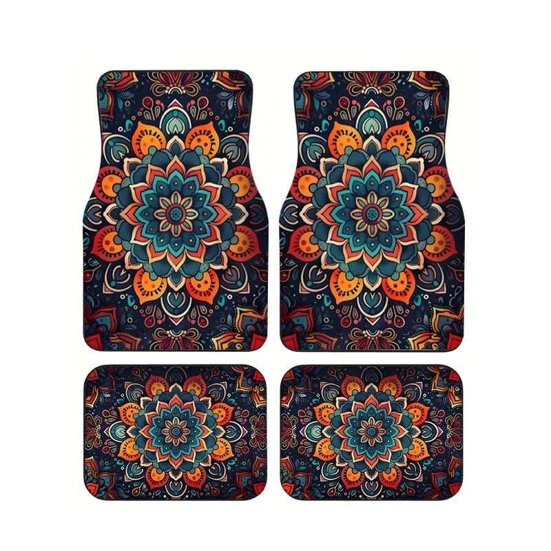 

Colorful Mandala Floral Car Floor Mats 4pcs Psychedelic Boho Style Universal Auto Foot Mats Non-slip & Anti-dirt Artistic Carpet