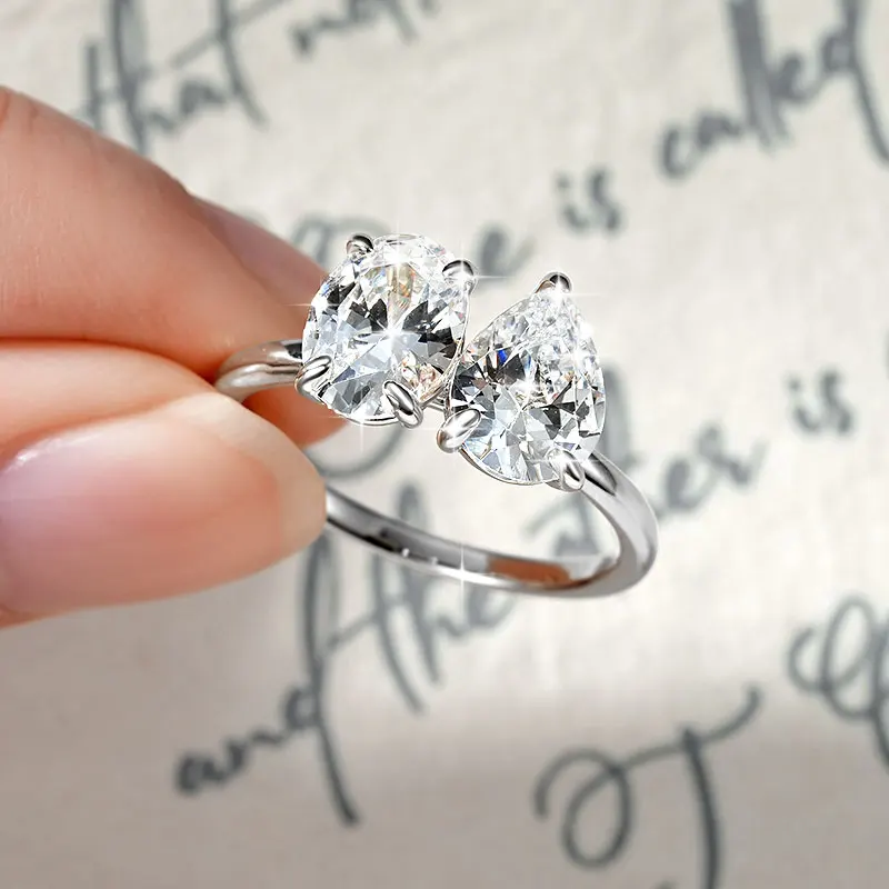 Lnngy 7 x 9 mm ovaler/birnenförmiger klarer Zirkon-Ring, exquisites Design mit zwei Steinen, verstellbare Ringe für Frauen, 2026 Trend-Schmuck, Geschenk – Detail 14