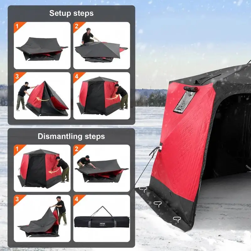 Portable ice fishing tent, pop-up tent for ice fishing for 4-6 people, fishing tent made of 600D Oxford fabric, angler's umbrella, ice hut for winter fishing, tent with anchors/rope/carrying bag, 3.3 x 3.3 x 2 m view 7