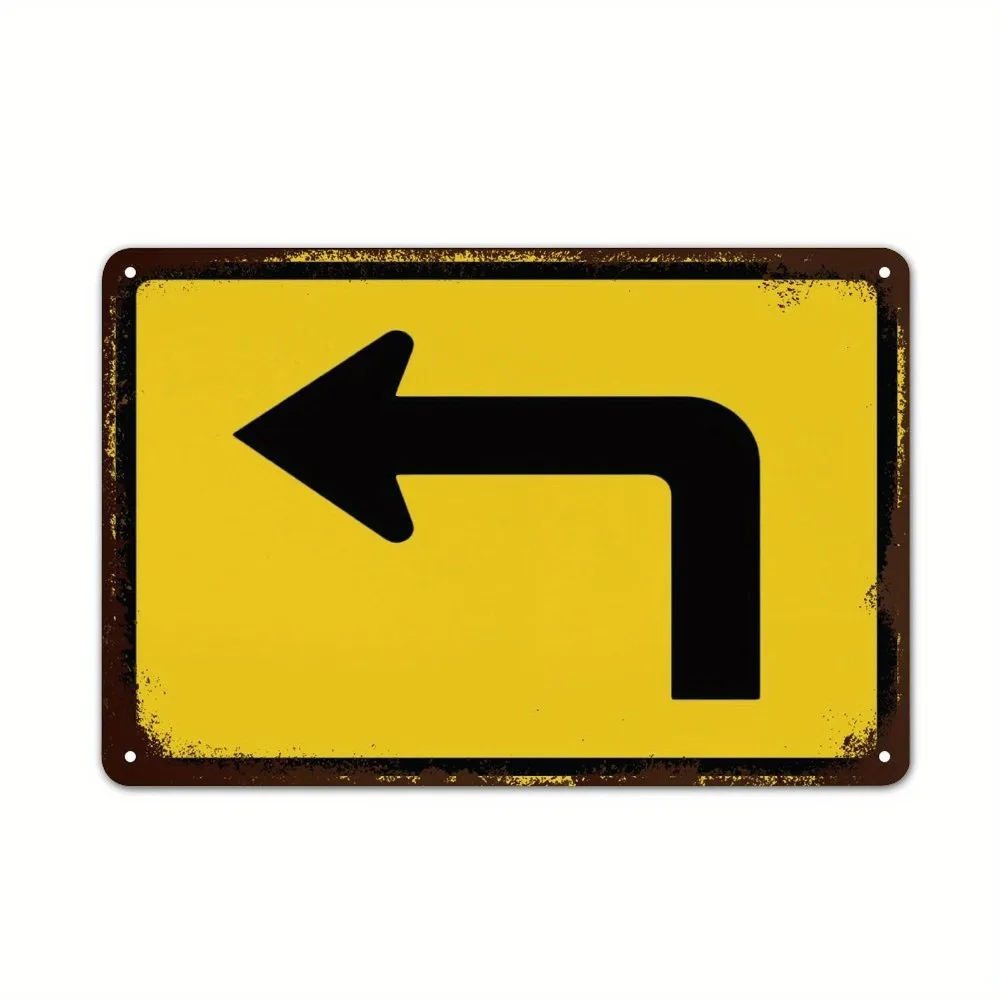 CIFBUY Iron Wall Art Modern Fluorescent Yellow Left Arrow Metal Sign Waterproof Durable Pre Drilled For Home Decor 12x8in
