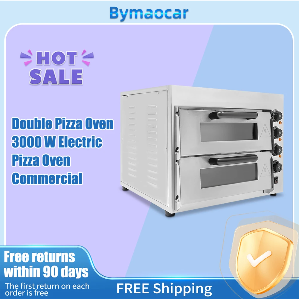 Image of Forno per pizza doppio Forno per pizza elettrico Forno per pizza commerciale con timer da 1-60 minuti per interni per pasticcini da piano di lavoro Carne alla griglia cod004
