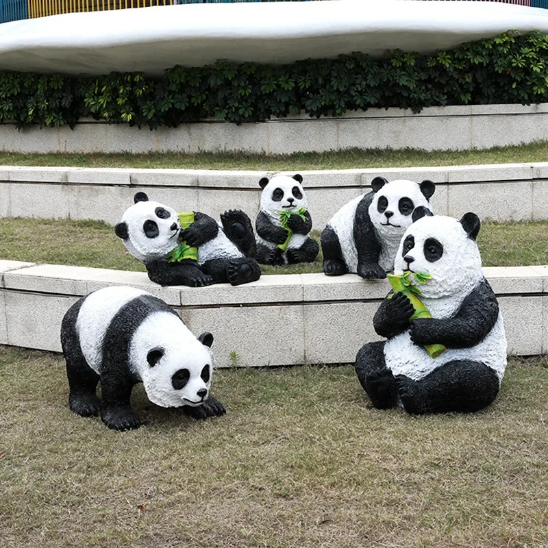 Simulation panda ornament outdoor fiberglass animal sculpture garden landscape park green space real