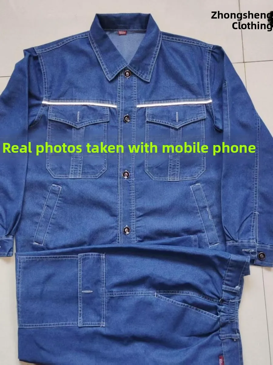 

Легкий летний джинсовый рабочий комплект для мужчин: защитная одежда для сварщиков, устойчивая к ожогам и износу, для защиты труда