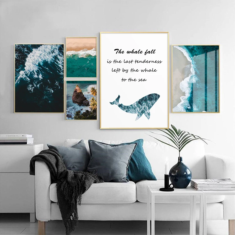 Navy Blue Sea Beach Canvas Painting Gothic Magic Form Landscape Wall Art Poster Prints Picture for Living Room Home Decor