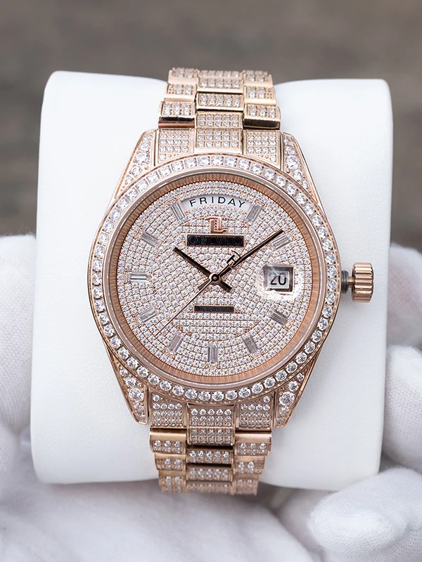 OBLVLO ساعة أوتوماتيكية للرجال 40 ملم ساعة يد ميكانيكية 5ATM مضيئة تقويم مزدوج أسبوع، تاريخ Miyota8285 قرص كريستالي كامل