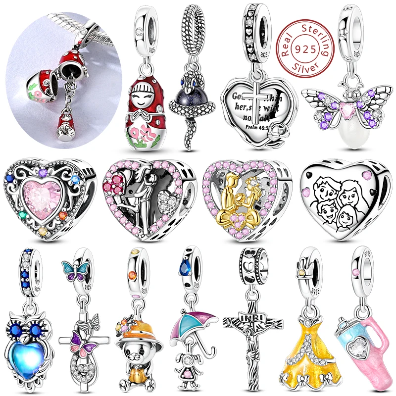 

925 Sterling Silver Charms Beads Family Love Cup Firefly Cross Pendant Fit Original Bracelet Necklace Charm Woman Jewelry Gifts