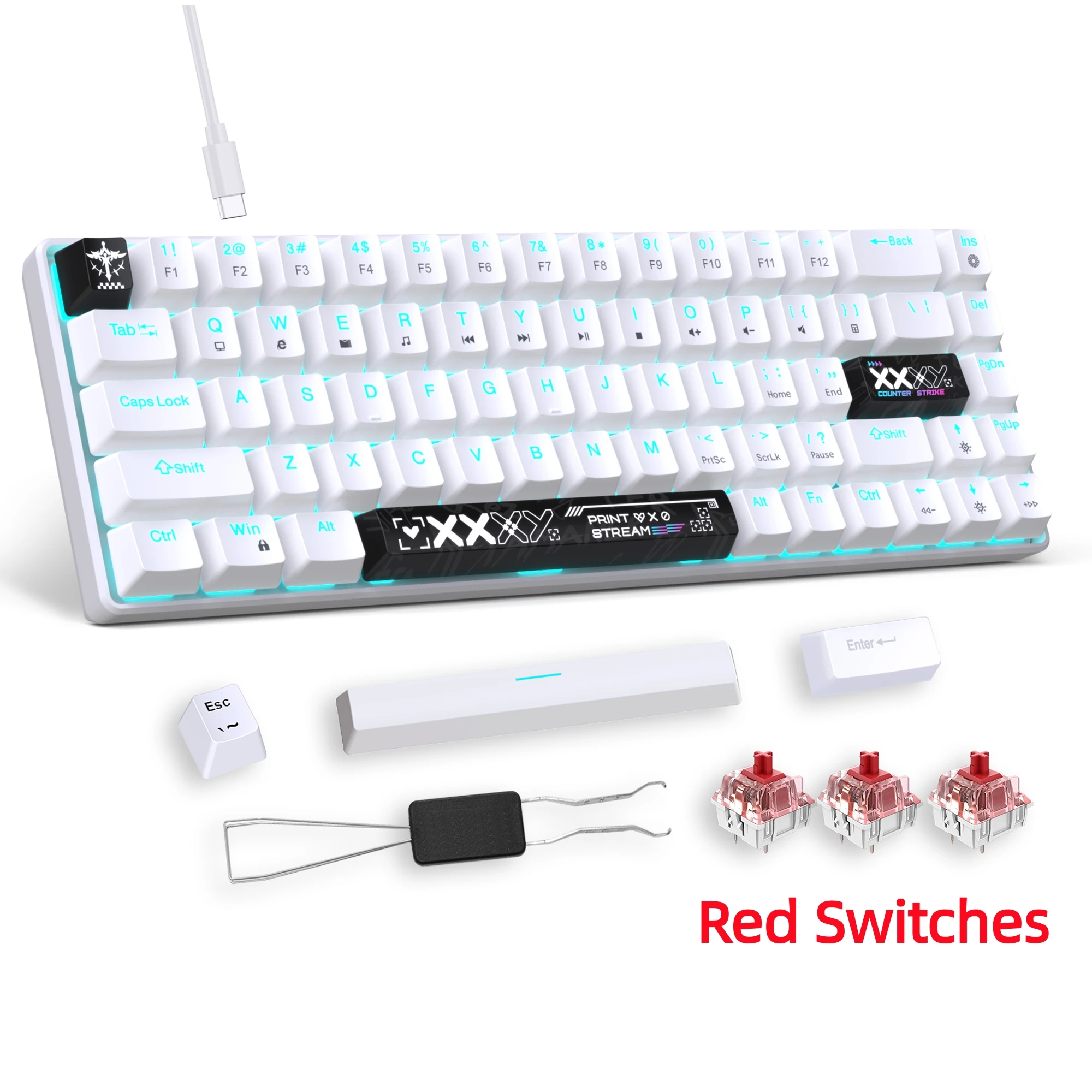 

68 Keys Mini Mechanical Gaming Keyboard Blue Switches Detachable Type-C Cable Blue Backlight Work Game Dual Scene Portable Durab