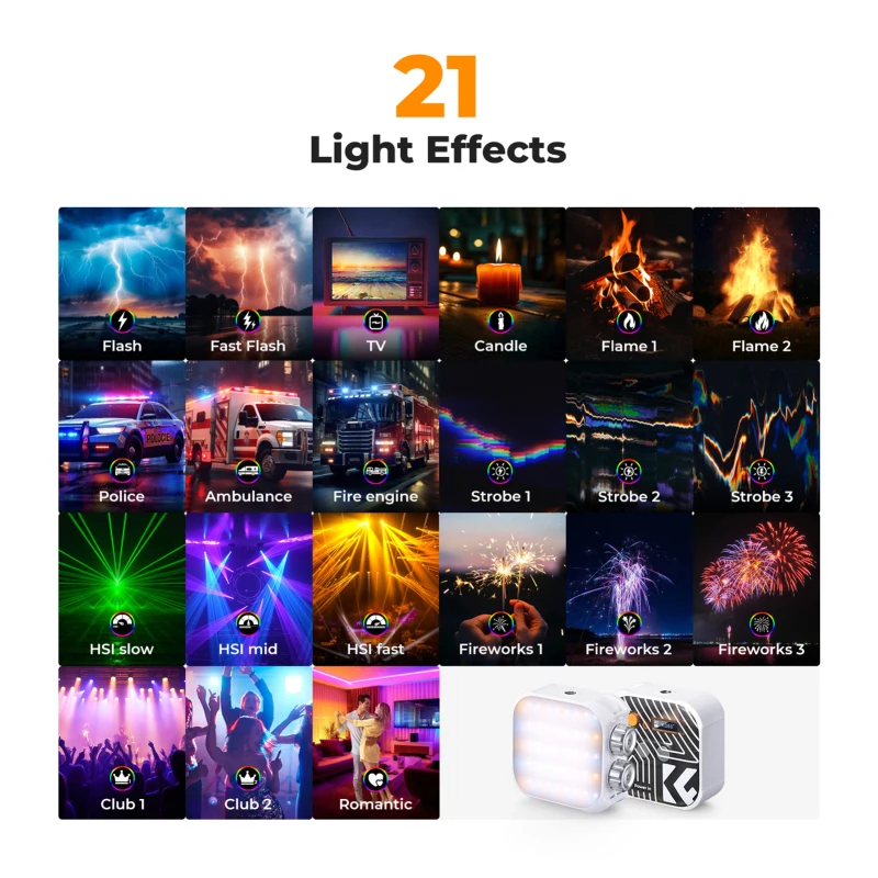 K & F CONCEPT-مصباح فيديو بجيب قابل للتعتيم RGB ، مصباح تعبئة مغناطيسي ليد ، إضاءة مؤتمرات فيديو ، 21 تأثير إضاءة ، way-K-our K #5
