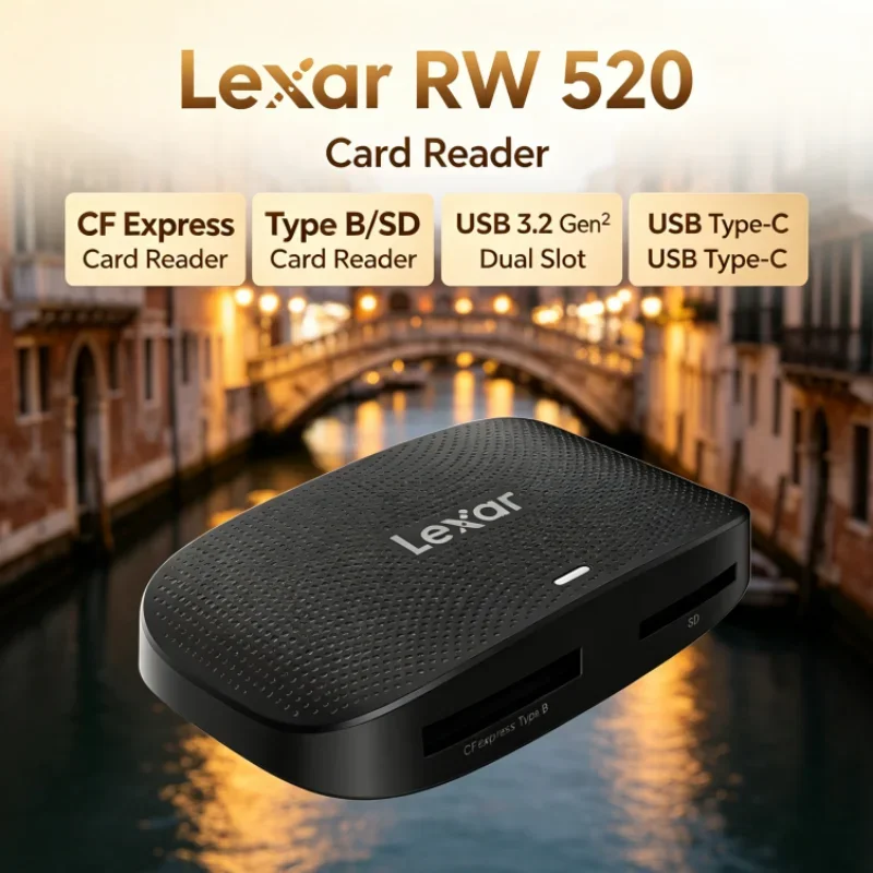 Lexar RW520 Memory Card Reader CFexpress Type B SD Card Reader High Speed USB 3.2 Gen 2 Dual Slot for Camera Data Transfer