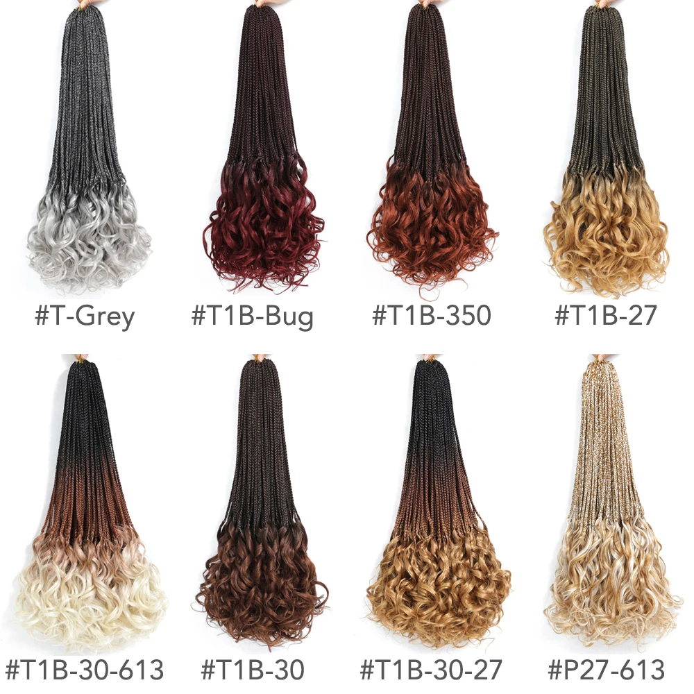 Cheveux de tresses de crochet de boucle française Tresses de boîte de déesse pré-étirées, cheveux au crochet Extensions de cheveux français bouclés avec extrémités lâches et ondulées