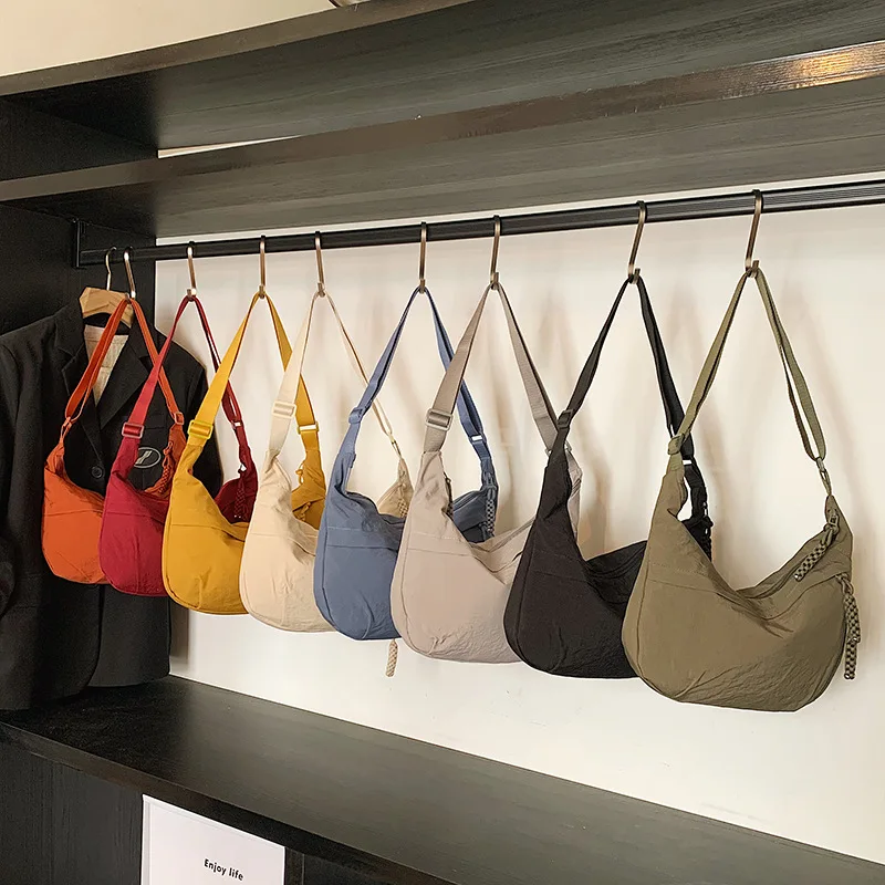 Stylish Nylon Large Capacity Messenger Bag, Lightweight Crescent Shoulder Purse with Adjustable Strap for Effortless Streetwear