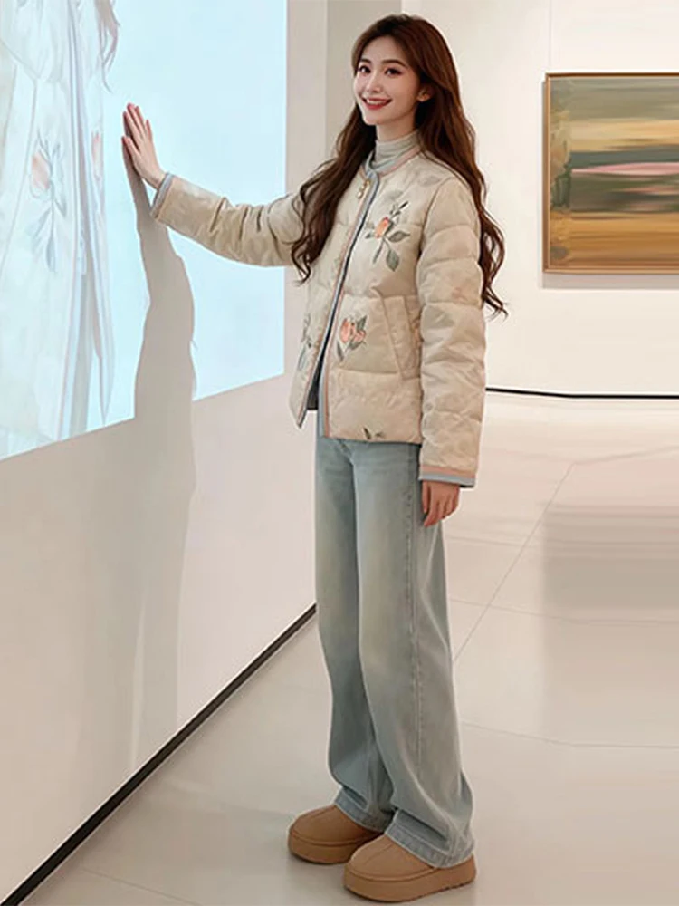 

Faionable Thiened Cotton Jaet Women's Sle New Chinese Sle Winter Coat Comfortable Warm round Ne Long Sve Coat