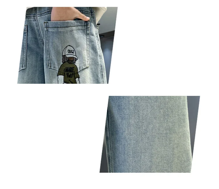 Neues Design: Baggy-Jeans für Teenager-Jungen, lässiger, lockerer Stil, Cartoon-Denim-Hosen, elegante, gerade geschnittene Jeanshosen für Kinder. – Detail 10