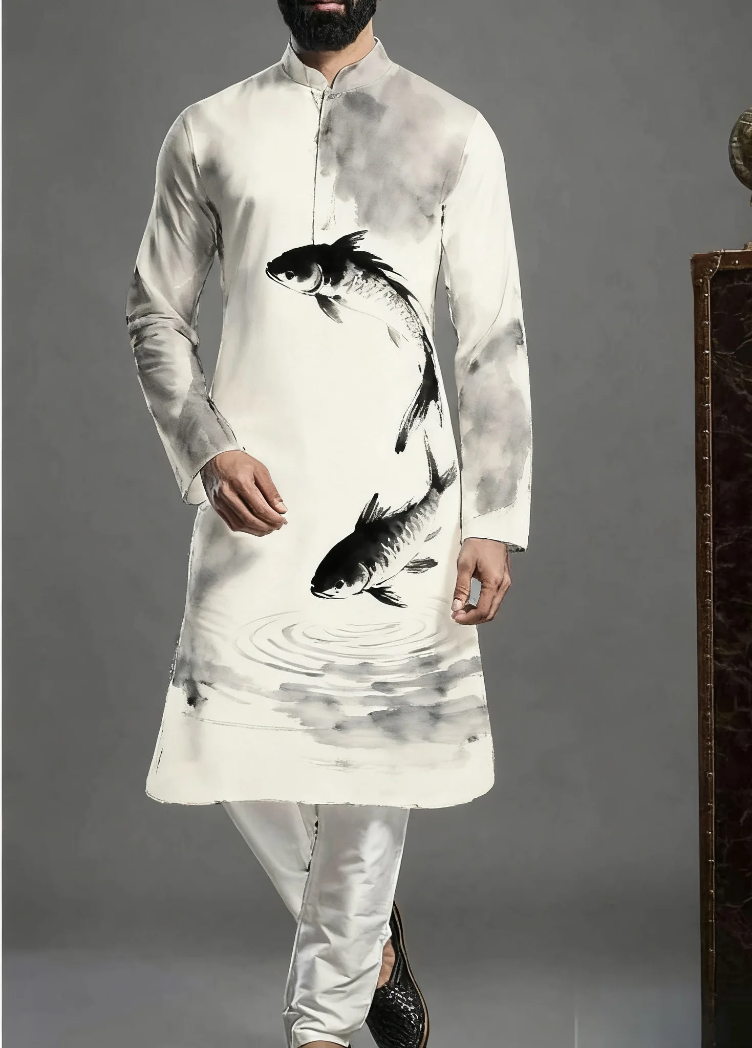 Kurt masculino padrão de impressão digital kurta акha elegante casual ajuste robe regular adequado para todas as ocasiões