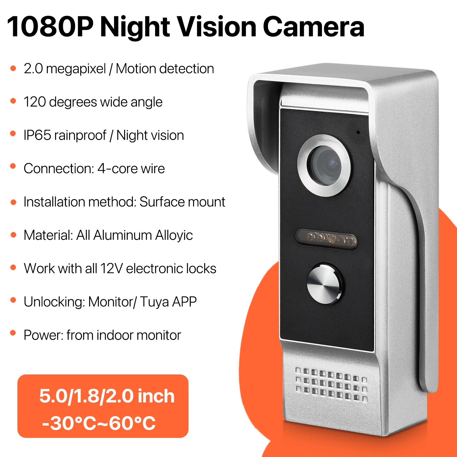 WiFi Video Intercom System, 1080P All Aluminum Alloy Doorbell Camera with Touch Monitor 32G TF Card, Video Recording, Tuya APP