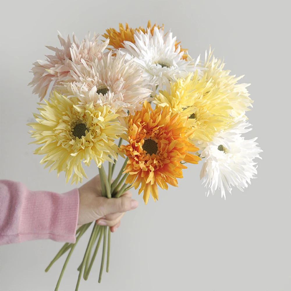 3PCS Gerbera Artificial Flowers Branch 42cm Fall Silk Flower for Home Room Garden Decor Floral Wedding Autumn Party Decoration