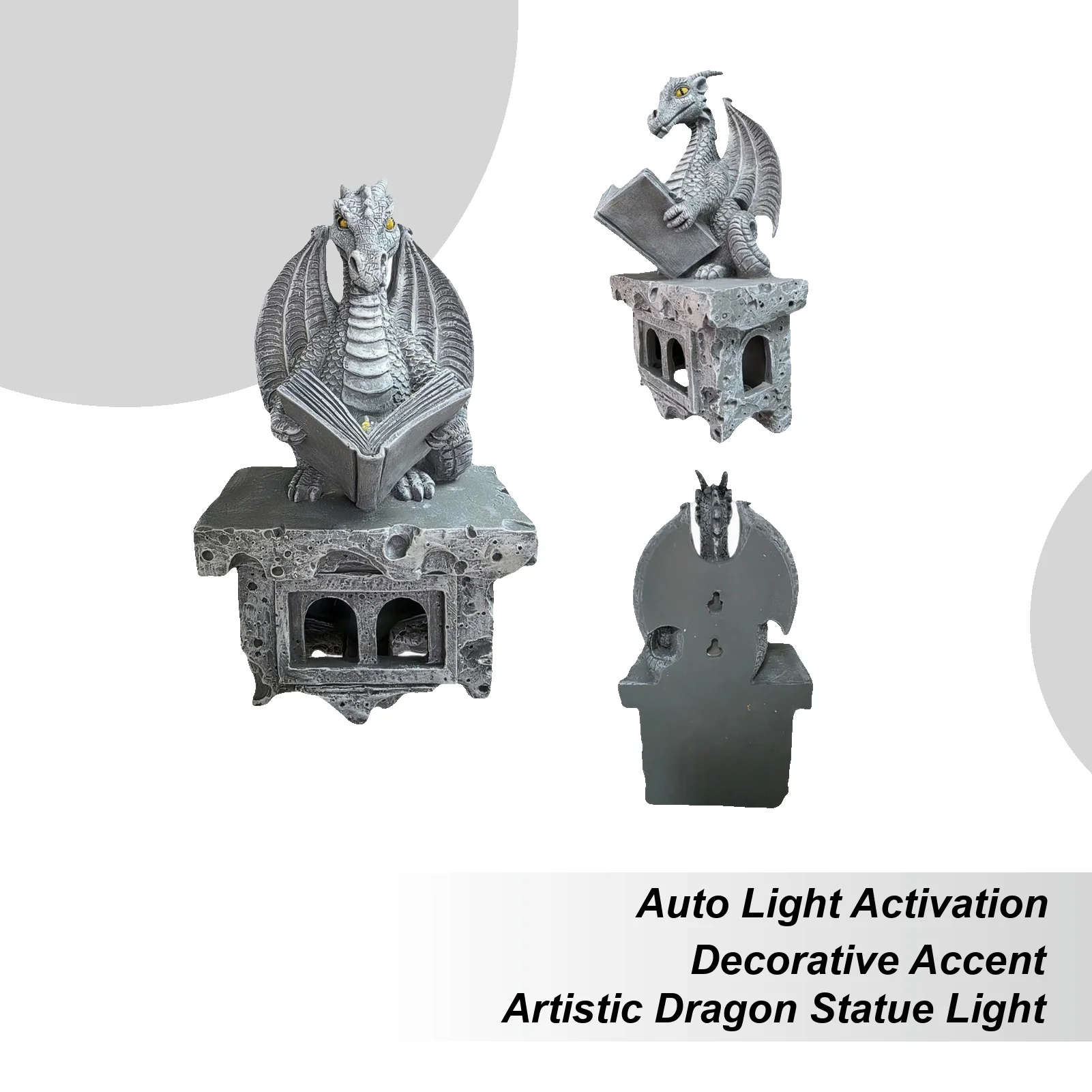 

Dragon Statue Outdoor Resin Sculpture Wall Mount Cute Animal Figurines Ambient Lighting For Porch Patio Yard Garden Lawn Pathway