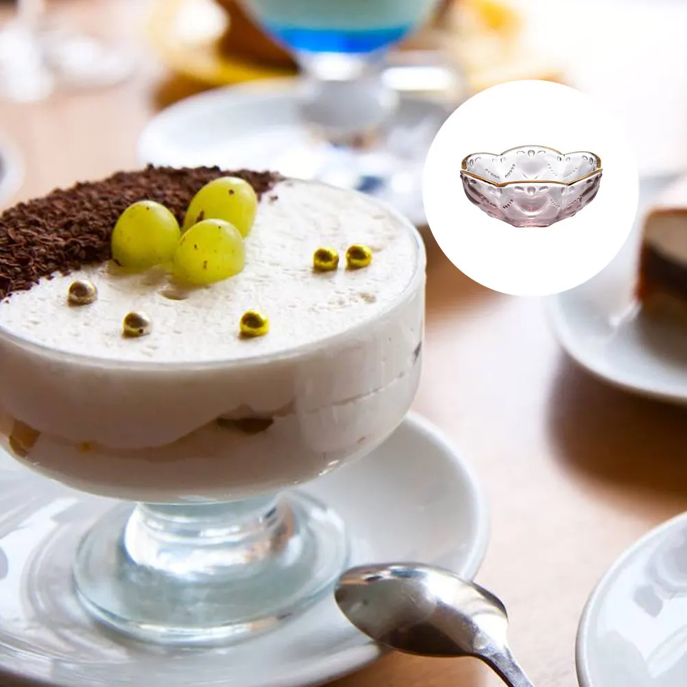 

1Pcs Ice-Cream Bowl Glass Bowl Transparent Crystal Clear Dessert Salad Fruit Salad Container Thickened Hexagon Bottom Fine