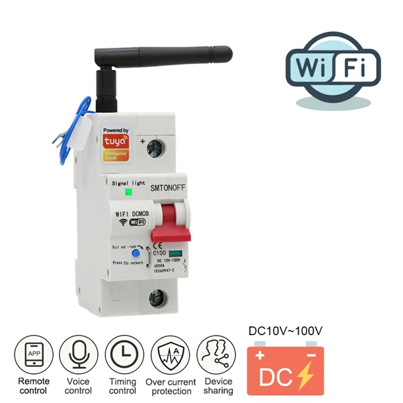 SQPP-Tuya スマートライフ Wifi DC スマートサーキットブレーカー 12V 24V 48V 過負荷短絡保護 Alexa Google ホーム用