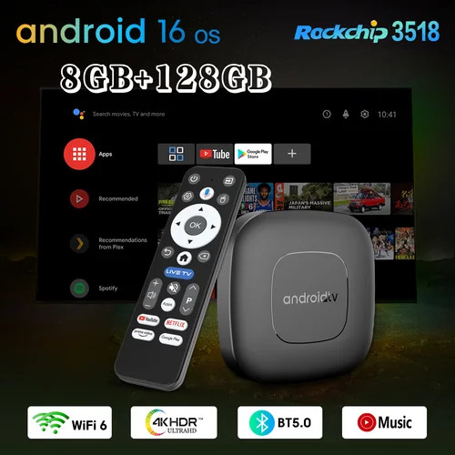 Smart Android Box Mortal T1 Google Voice Android 16 Rockchip 3518 128G Wifi 6 BT5.0 Soporte 4K HDR USB3.0 Home Theater TV Box