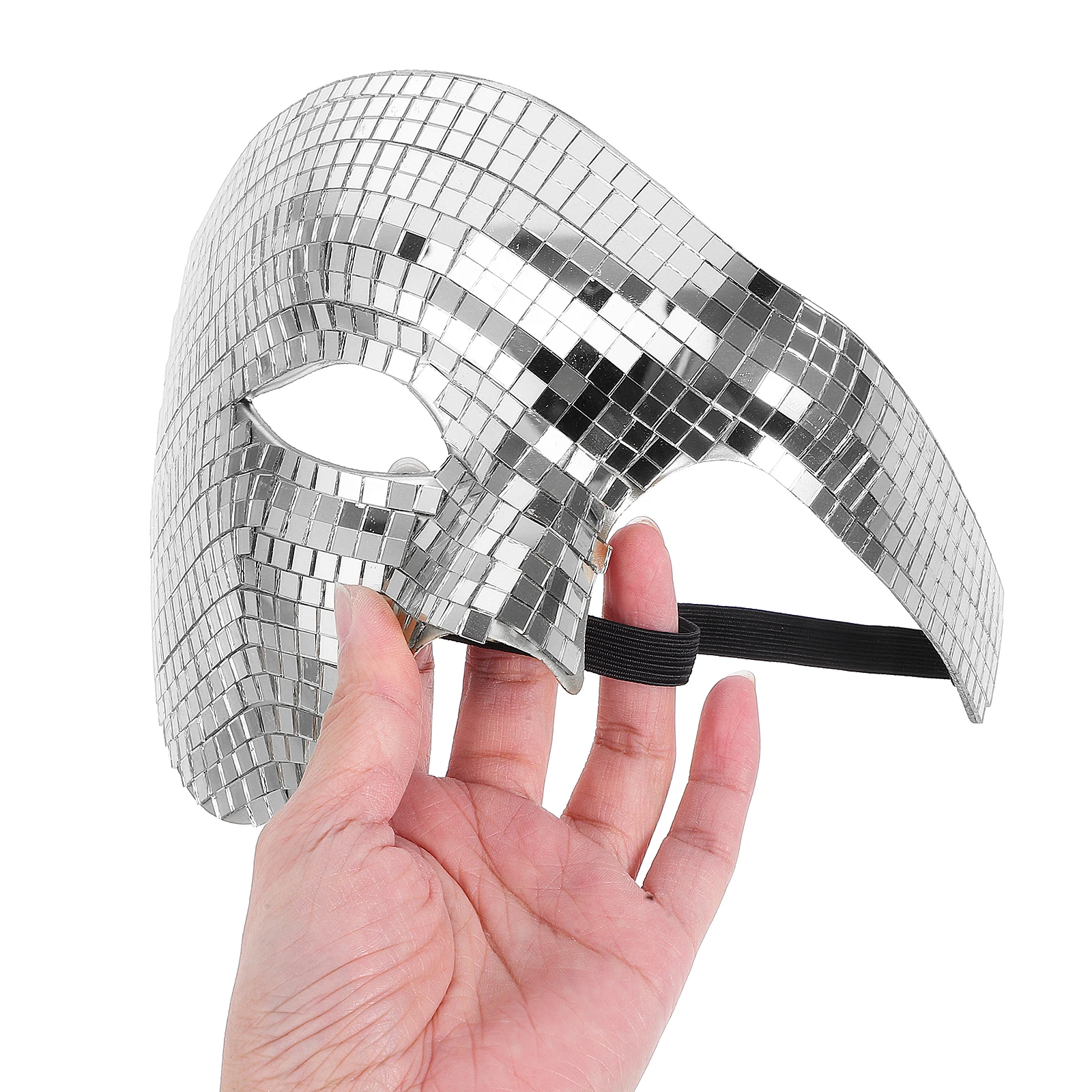 

Sparkly Half Face Mask Glitter Mirror Design For Halloween Masquerade Party Festival Disco Costume Wear Accessory