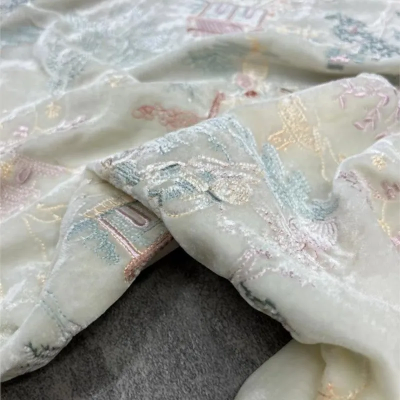 High-standard pavilions terraces and towers heavy industry embroidery silk velvet fabric blended small shirts cheongsam