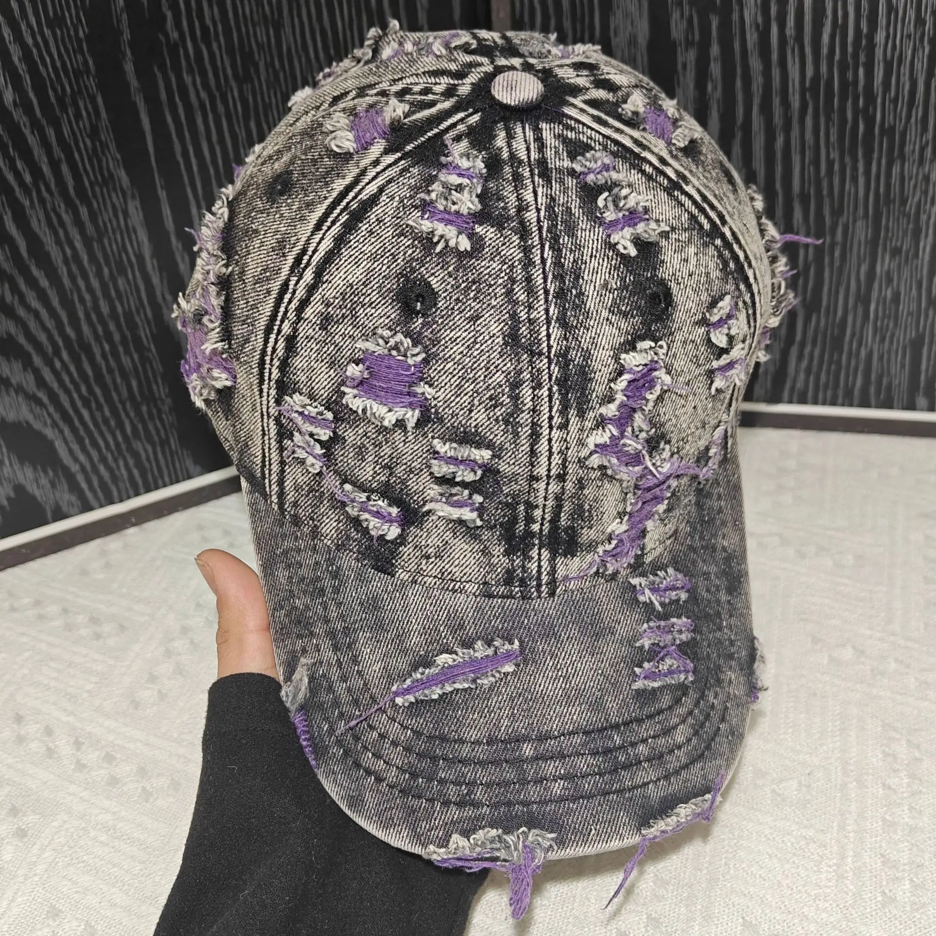 New Fashion Ripped Cap Outdoor Baseball Cap Trendy Hat Women's Washed Ripped Denim Retro Baseball Cap American Street Trendy Hat