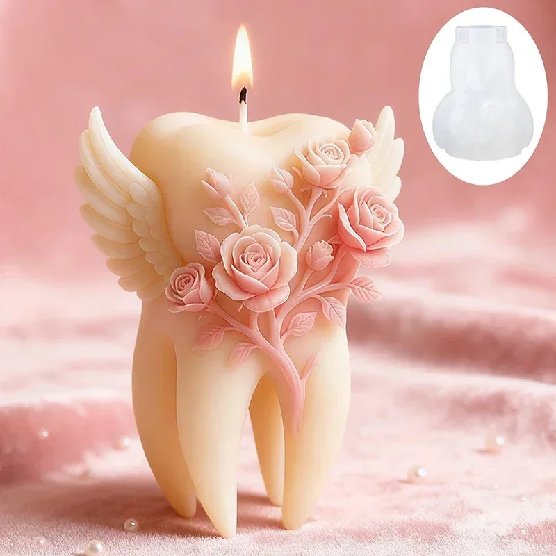 

Wings Tooth Candle Silicone Mold 3D Relief Rose Tooth Silicone Mold DIY Handmade Aromatherapy Gypsum Epoxy Resin Making Mould