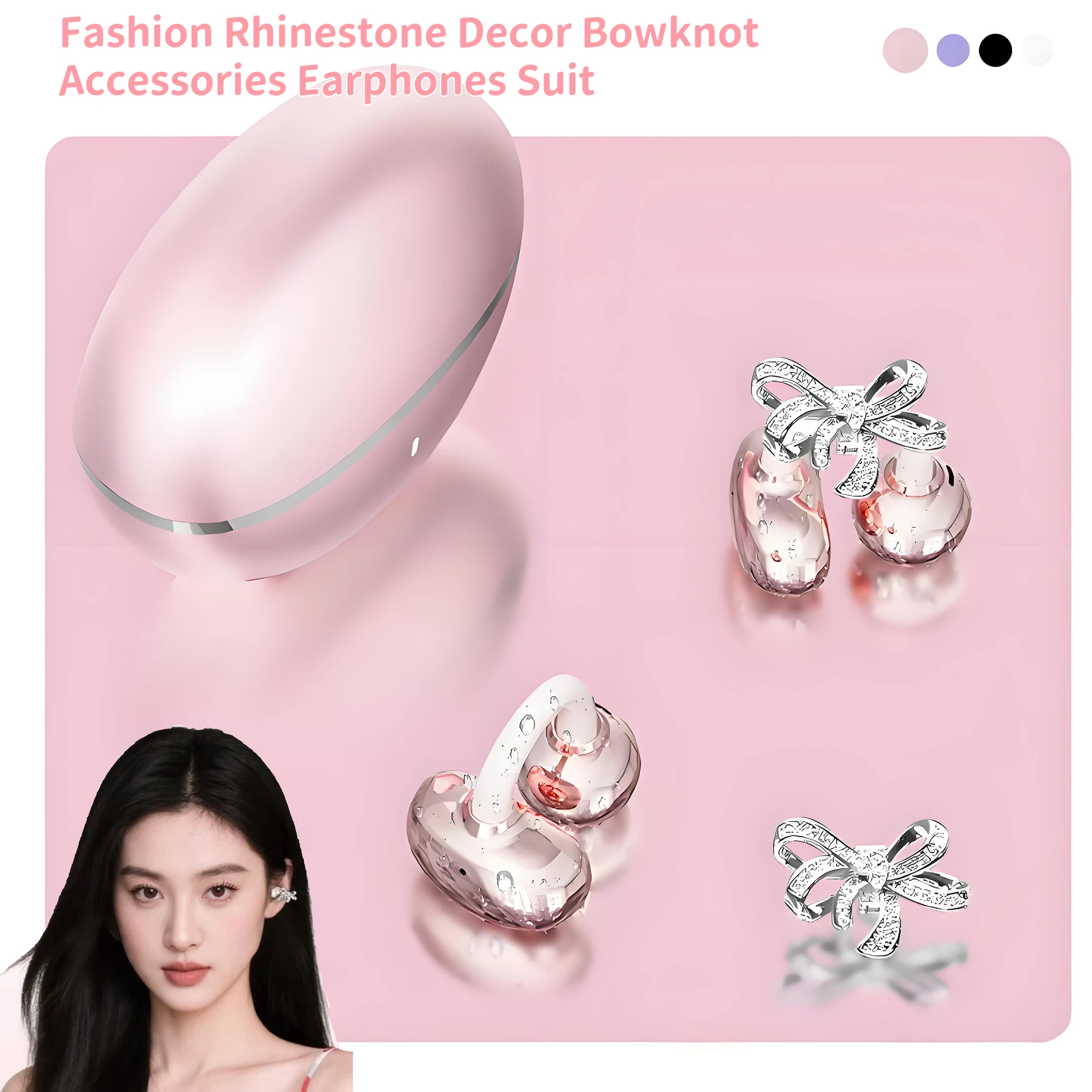 تألق حجر الراين ديكور مجوهرات سماعات دعوى Bowknot حلية اكسسوارات الأذن أقراط مشبكية سماعات الأذن مجموعة لفتاة هدية