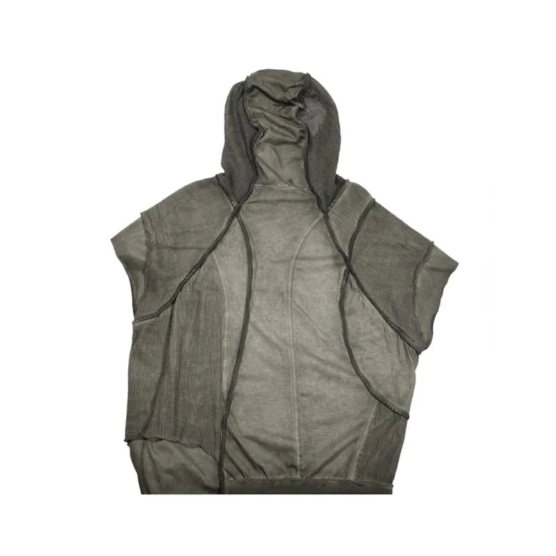 HKSH Spring Summer Autumn New Men's Tide Dark Punk Waste Land Mesh Deconstructed Patchwork Mud-Dyed Hooded Loose T-shirt HK27956
