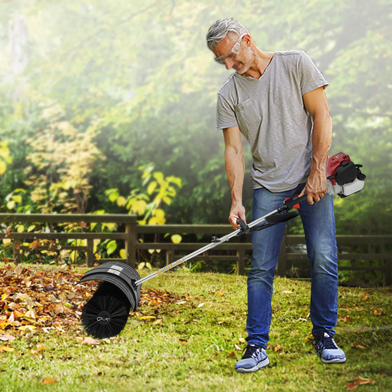 

4-Stroke Gas Lawn Sweeper with Shoulder Strap, Powerful & Quiet for Large Yard Cleanup