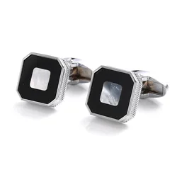 High Quality Round Square Shell Cufflink Mens Wedding Gifts Metal Luxury Cuff Links Buttons Men French Suit Jewelry Father Gifts