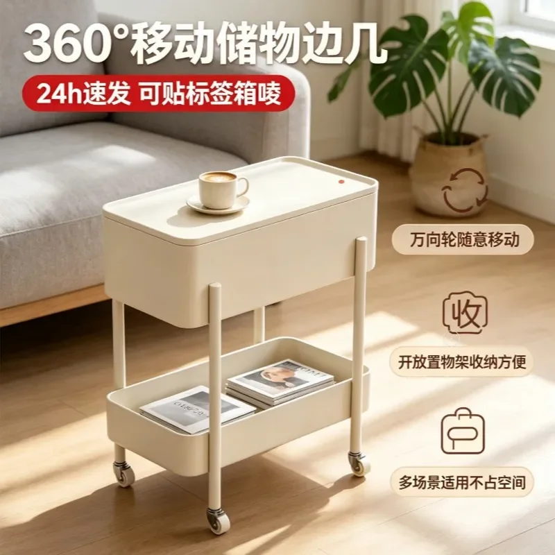 for Italian Style Wheeled Movable Trolley Coffee Table Small Apartment Bedroom Bedside Table Rack Sofa Side Table