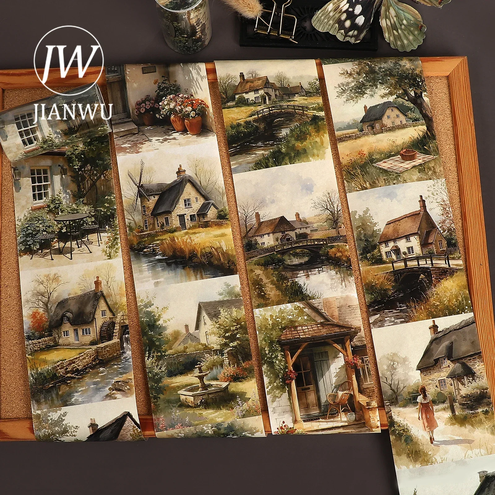JIANWU 80mm*226cm Vintage Country Cottage Scene Landscape Material Collage Scrapbooking Washi Tape Creative Journal Stationery