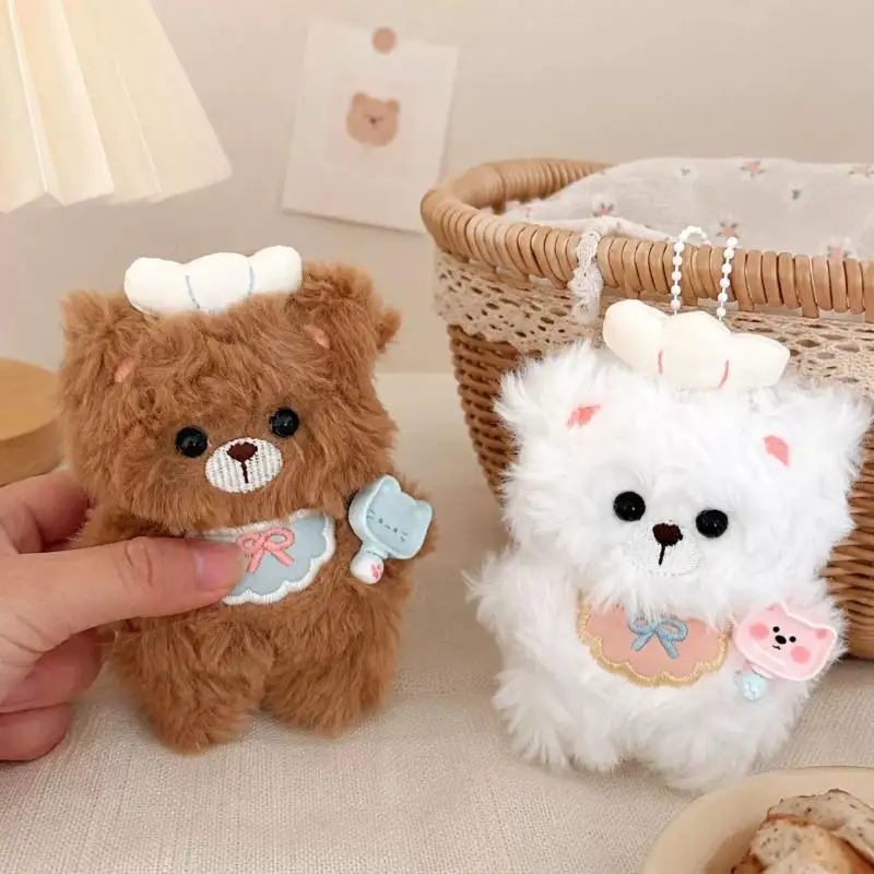 Cute Cartoon Plush Kitten Puppy Keychain Fluffy Bag Pendant Sweet Backpack Charm for Girls Graduation Present