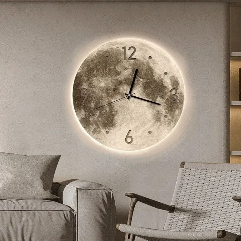 Moon Wall Clock Luxury Noiseless Light Watch Wall Living Room Bedroom Clock Modern  New Decoration Room Design Home Fashion