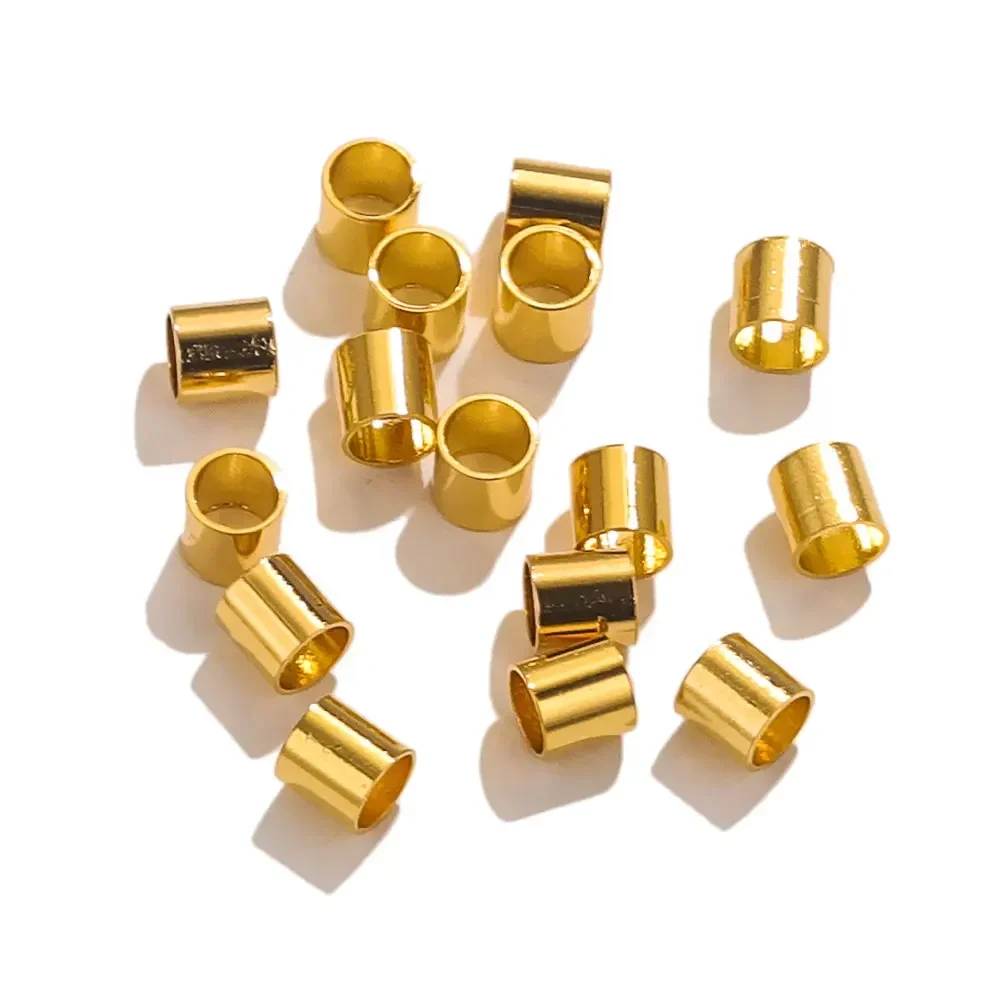 200pcs Stainless Steel Beads Tube Crimp End Beads Clip Foldover Stopper Spacer Bead for DIY Jewelry Making Supplies Findings