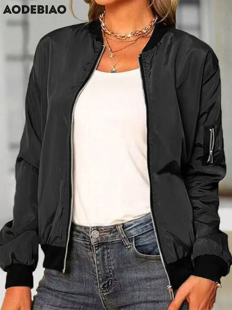 معطف نسائي من AODEBIAO يحافظ على الدفء بأكمام طويلة وسحابات عصرية وسترة صوفية للخريف والشتاء معطف أسود غير رسمي ملابس خروج للسيدات #1
