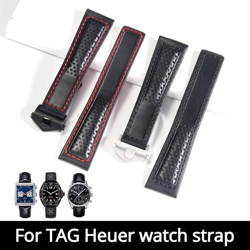 19mm 20mm 22mm Cowhide Genuine Leather Watch Strap for TAG heuer Carrera Monaco F1 watch band men Fold buckle bracelet wristband