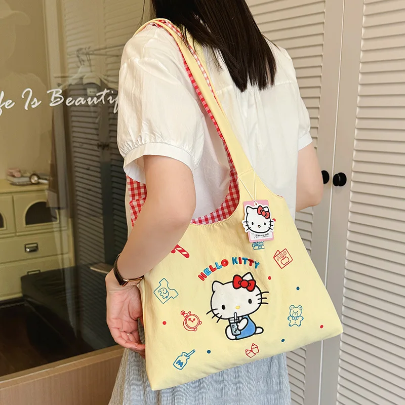 

Anime Hello Kitty Cartoon Large Capacity Tote Bag Kawaii Portable Travel Storage Bag Cute Shoulder Bag Gift for Friends