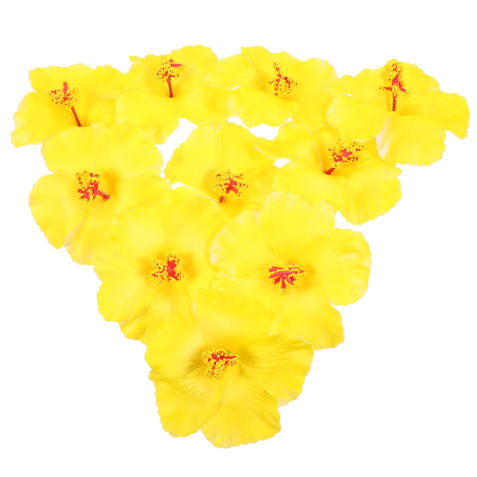

10pcs Hawaiian Artificial Flowers Lifelike Hibiscus Faux Flower Decor For Diy Party Wedding Tropical Luau Home Office Bar Cafe